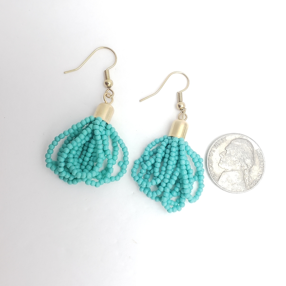 New Turquoise Seed Bead Drop/Dangle French Wire 18k Gold Plated - Picture 2 of 4